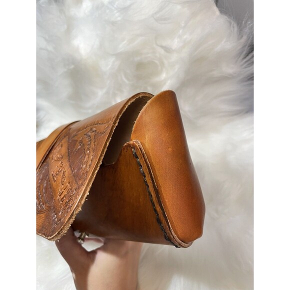 Vintage Chopper Bikers Handtooled Tooled Leather Roll Bag Cats AEH - Picture 7 of 11